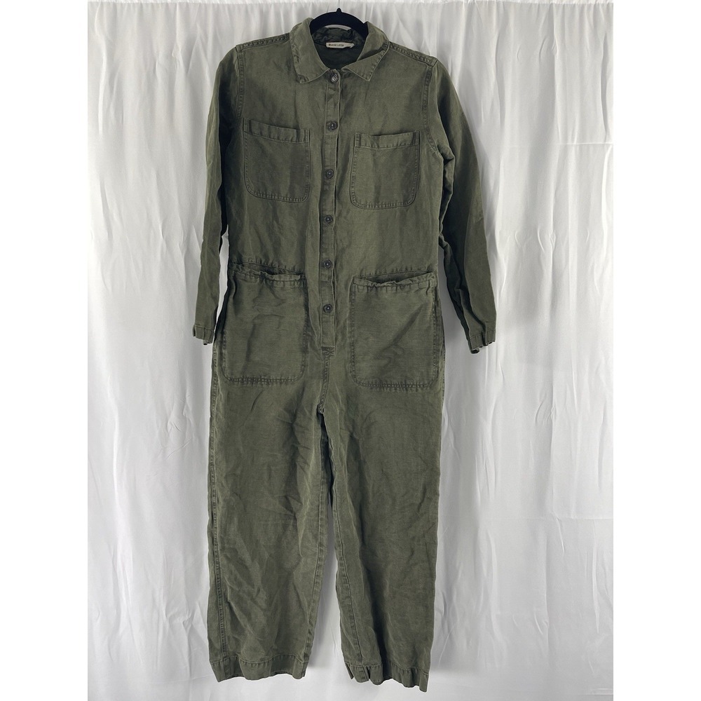 Marine Layer Charlie Utility Jumpsuit Linen Button Down Faded Olive Size Small